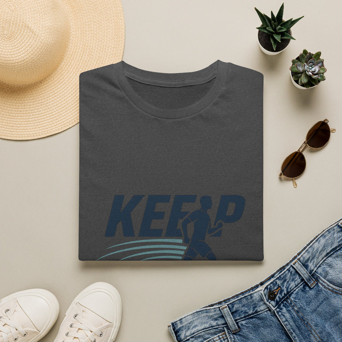 Minimalist T Shirt Design Featuring Keep Moving Statement