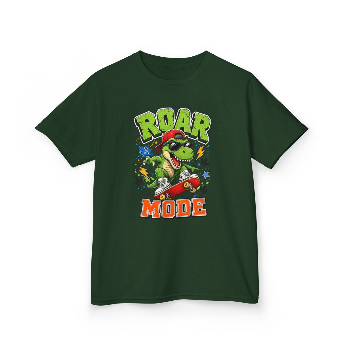 Kids Tee — "Roar Mode" Skateboarding Dino Graphic Shirt