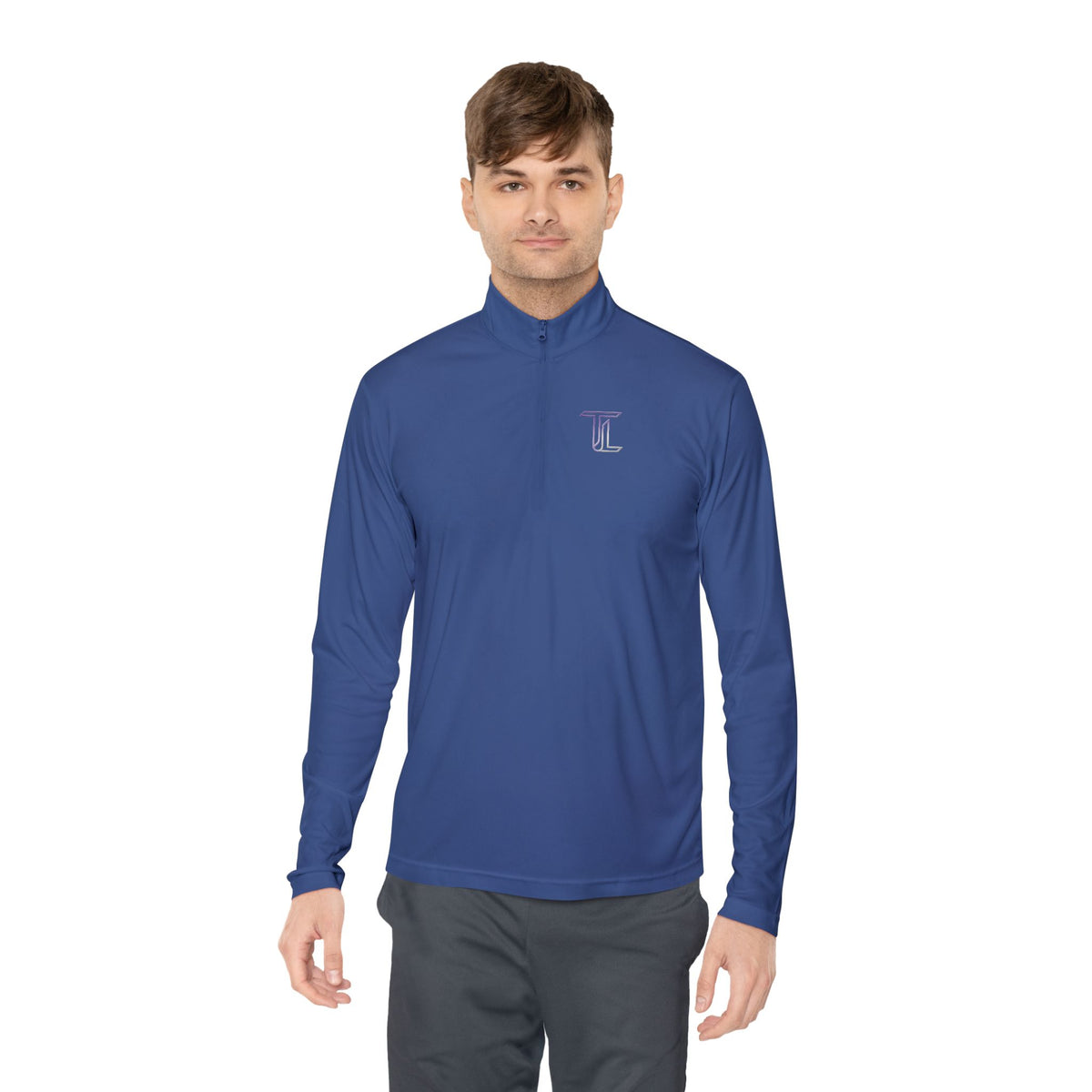 Quarter-Zip Pullover — Minimal Monogram 'T' Embroidered Pullover
