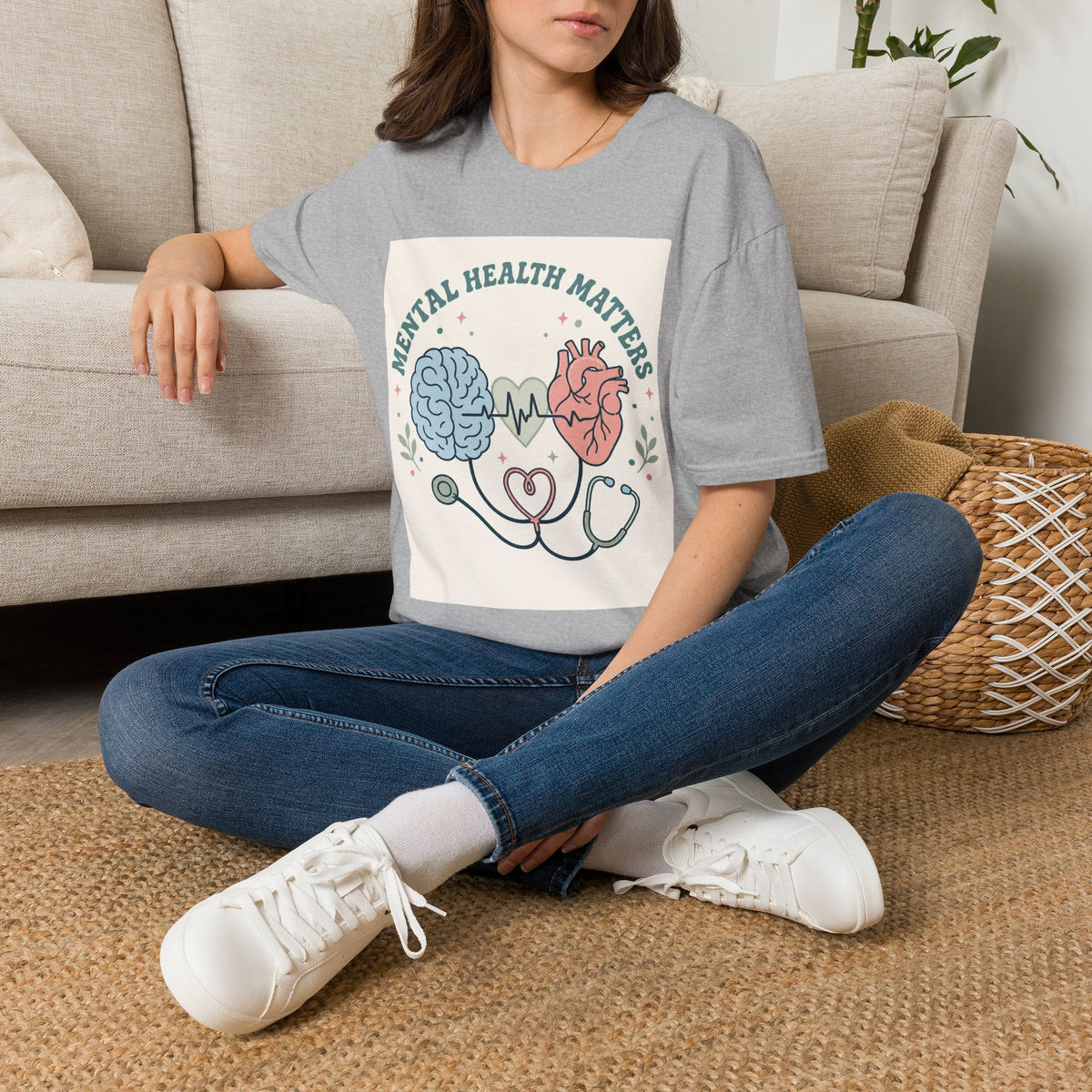 Stylized Brain And Heart Design For Mental Health Awareness