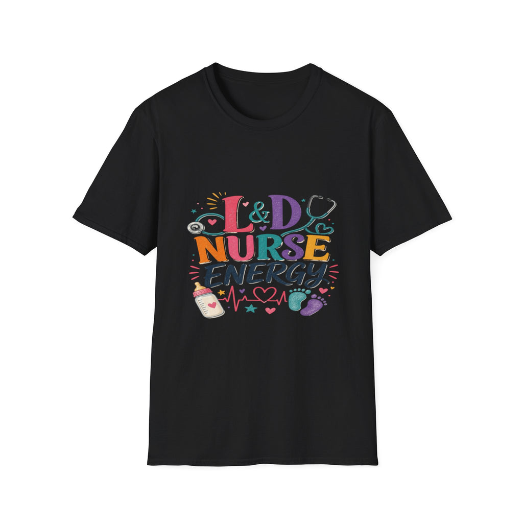 L&D Nurse Energy Trendy T-Shirt Design with Vibrant Elements- Graphic Tees