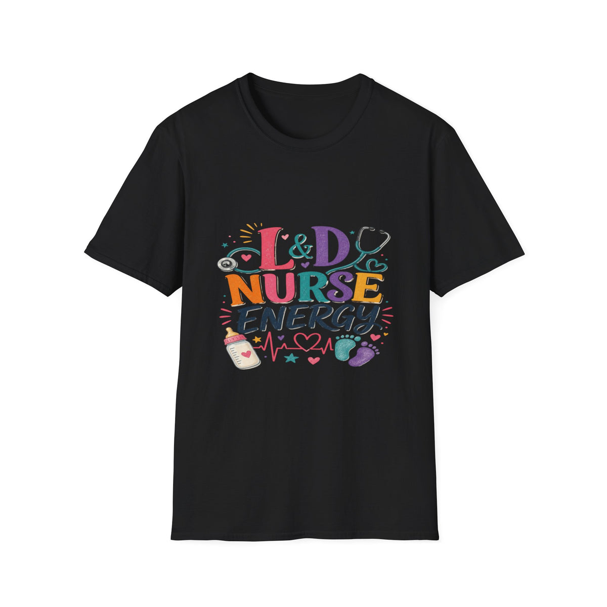 L&D Nurse Energy Trendy T-Shirt Design with Vibrant Elements- Graphic Tees