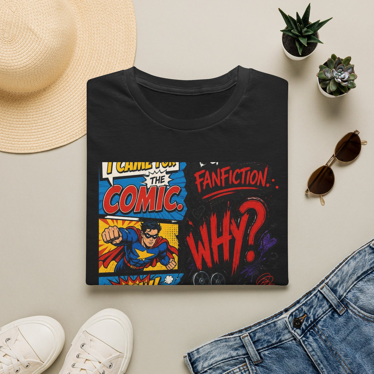 Split T Shirt Design Featuring Comic Panels And Fanfiction Elements