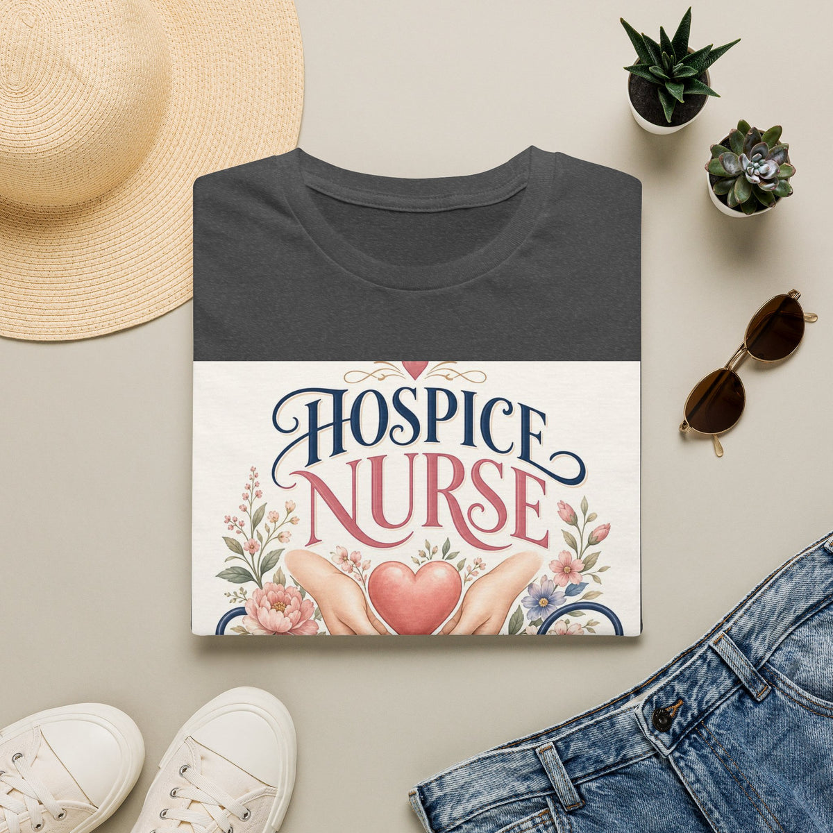Elegant T Shirt Design Celebrating Hospice Nurses With Compassionate Imagery