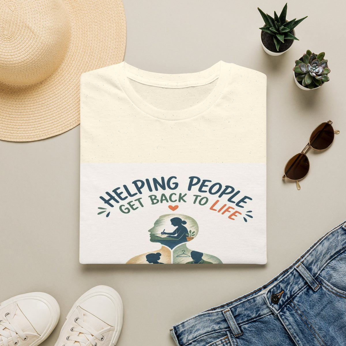 T-shirt Design Featuring Daily Activities Silhouette With OT Symbol- Graphic Tees