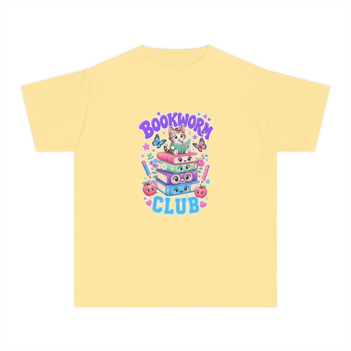 Youth Tee — Cute "Bookworm Club" Stack Graphic