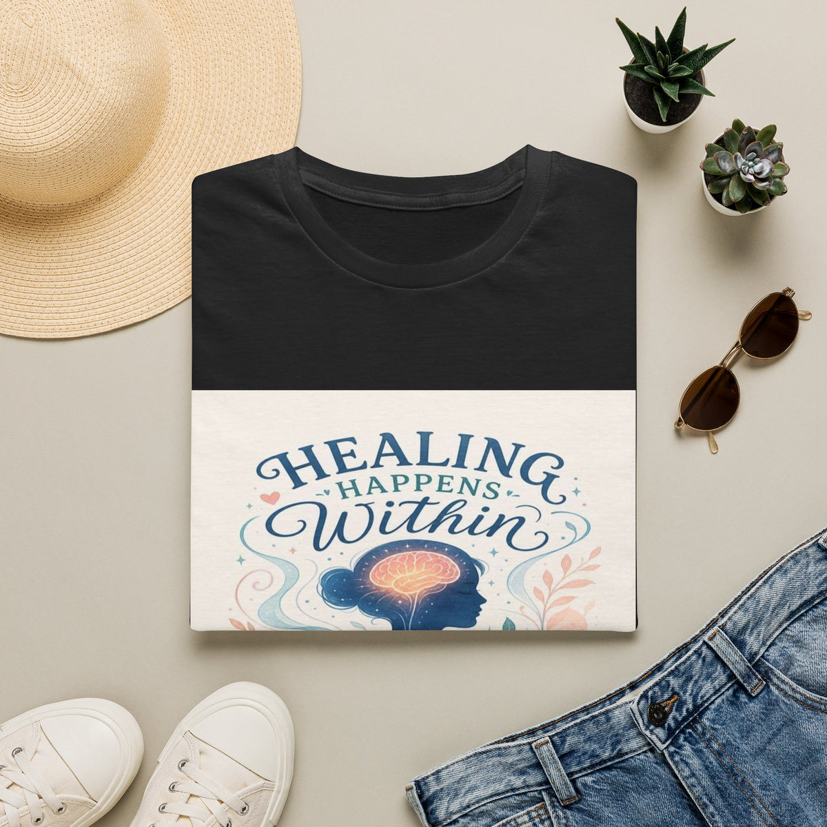 Human Silhouette With Glowing Brain And Heart Design- Graphic Tees