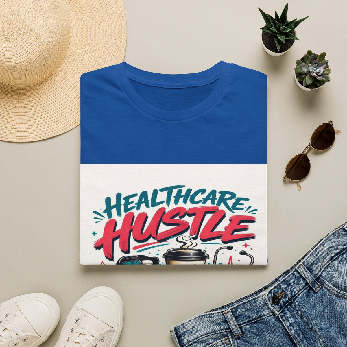 Dynamic T-Shirt Design Featuring Healthcare Hustle Text- Graphic Tees