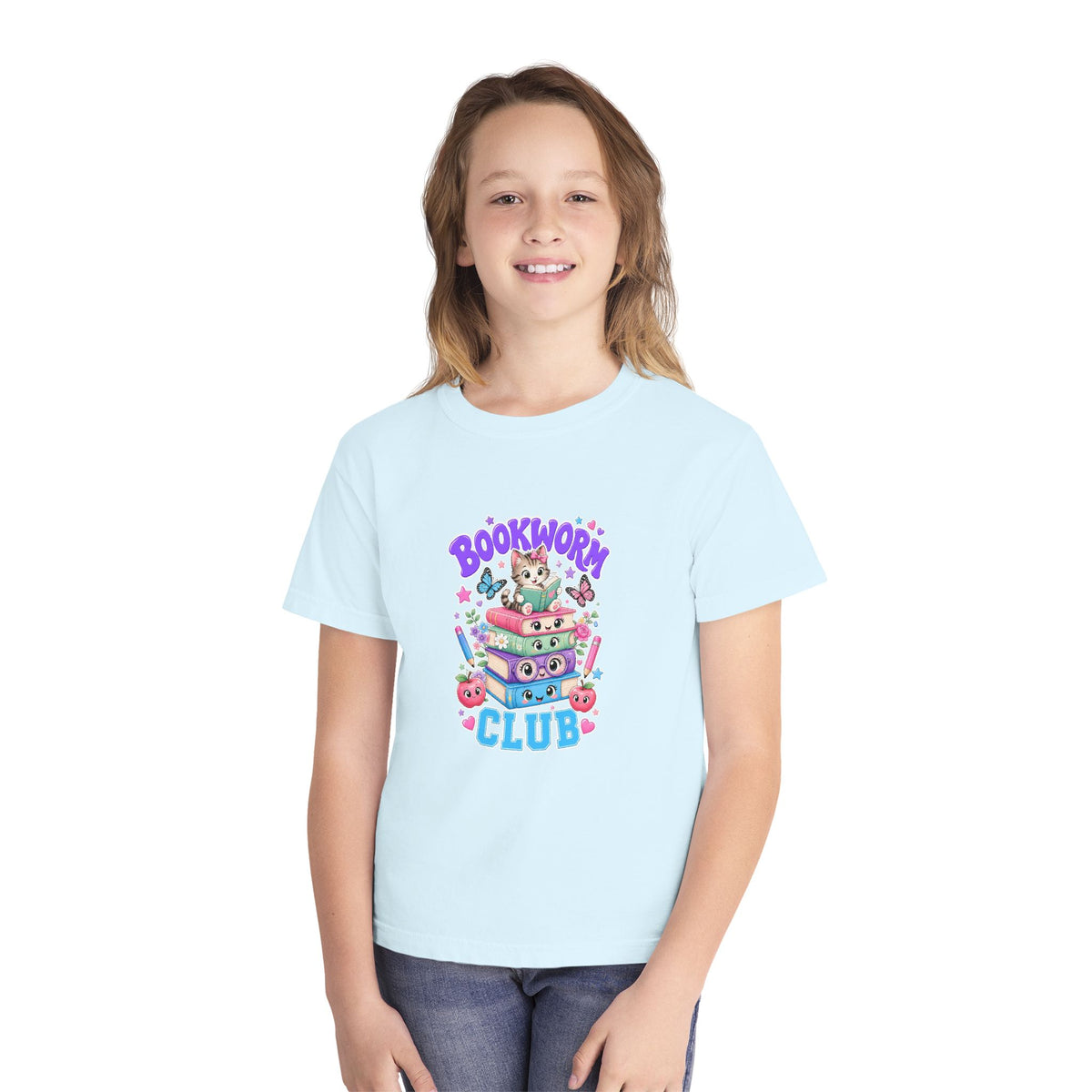 Youth Tee — Cute "Bookworm Club" Stack Graphic