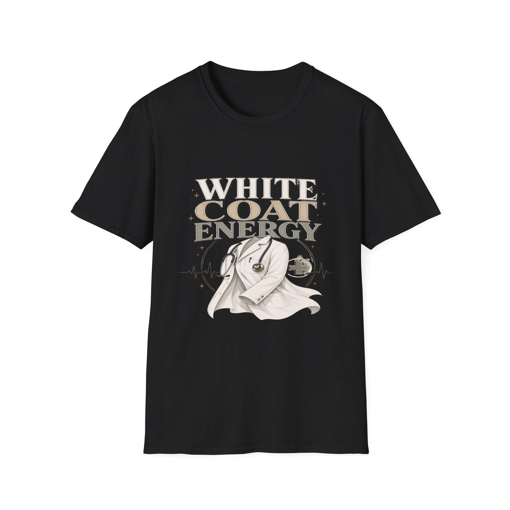 Elegant T-shirt Design Featuring White Coat Energy Typography- Graphic Tees