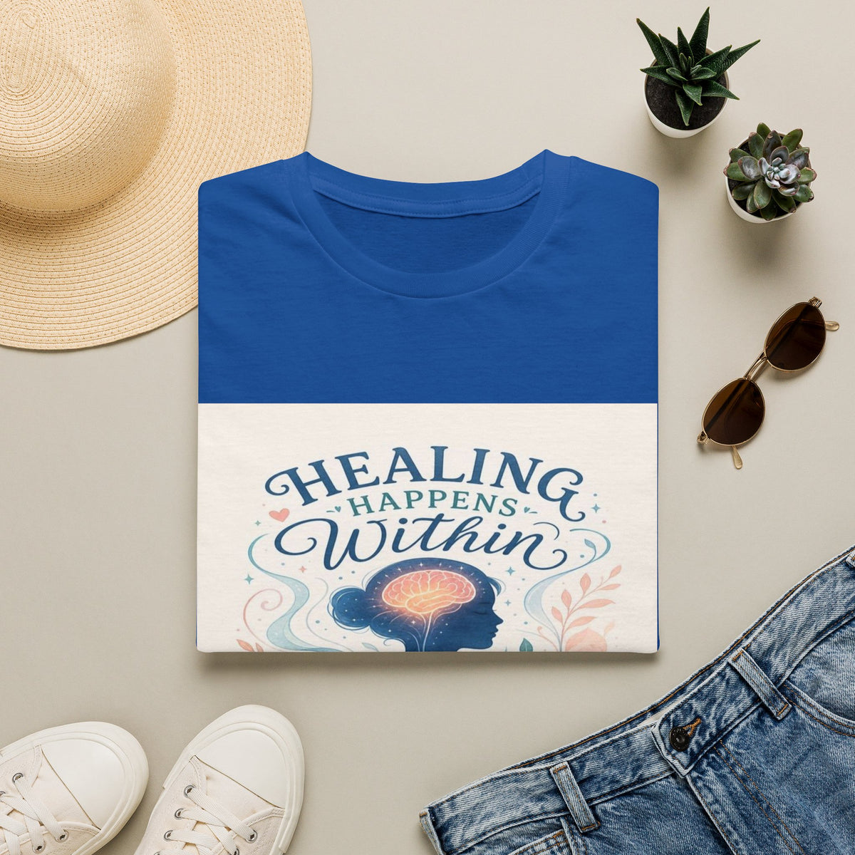 Human Silhouette With Glowing Brain And Heart Design- Graphic Tees
