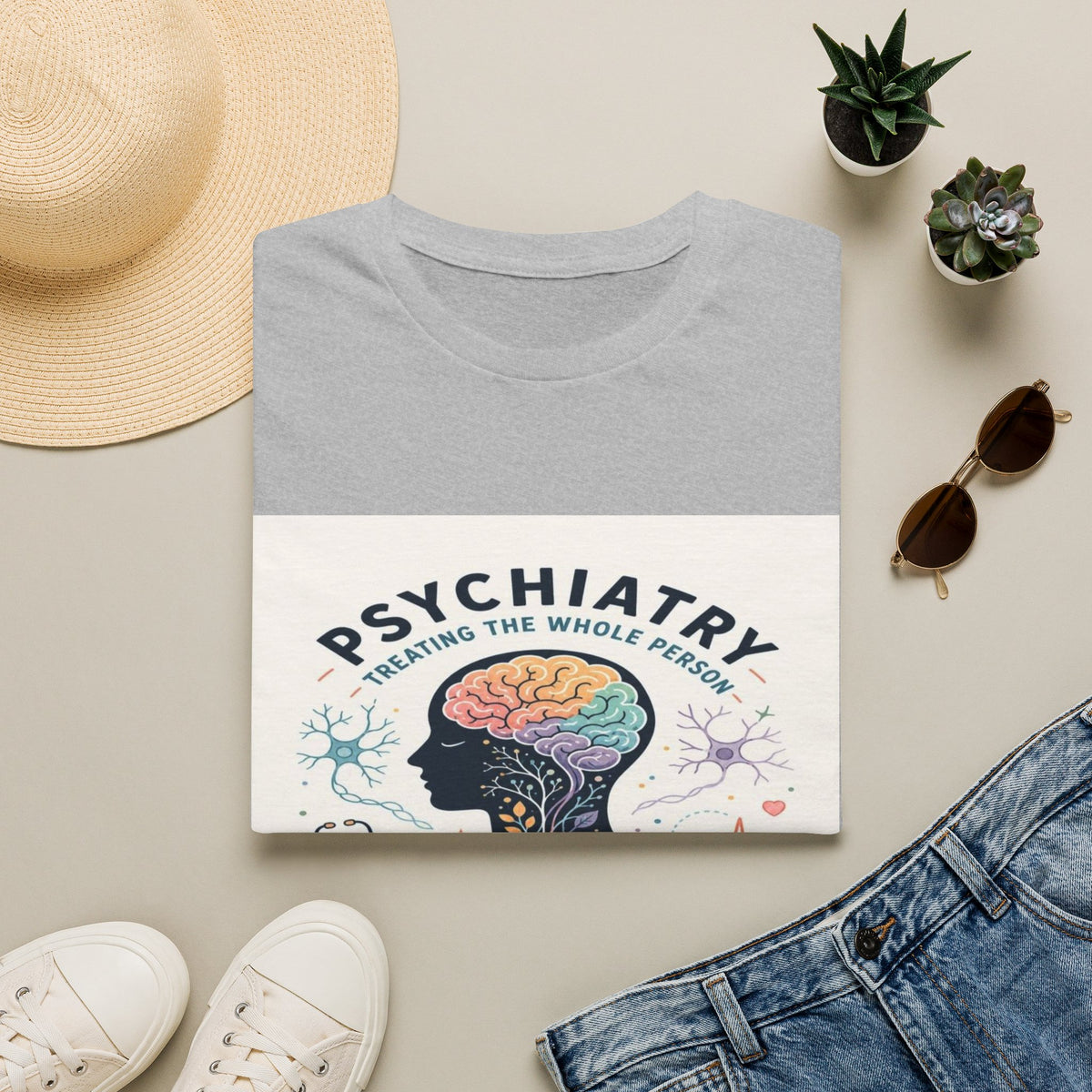 Colorful Brain And Heart In Human Silhouette With Text- Graphic Tees