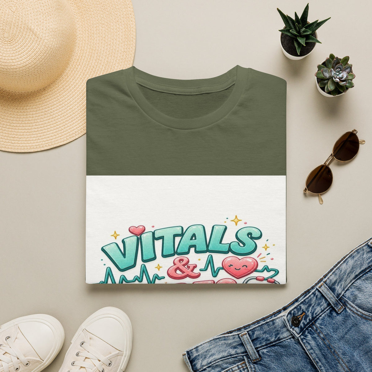 Trendy Healthcare T-Shirt Design Featuring Vitals And Vibes- Graphic Tees