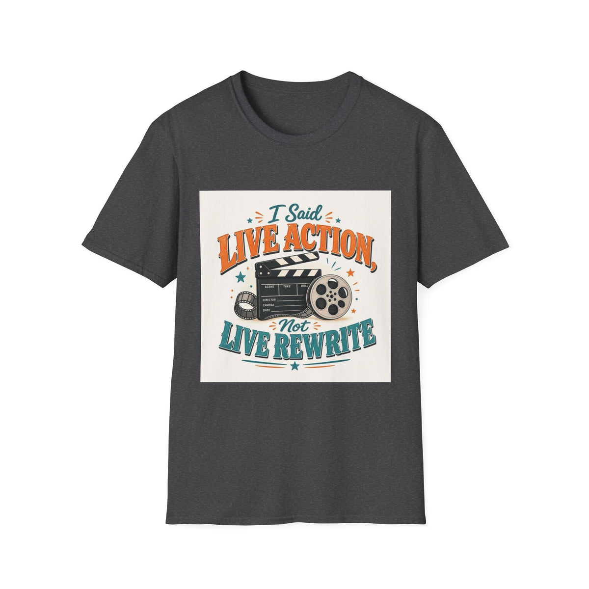Retro T-Shirt Design Featuring Bold Typography And Film Elements- Graphic Tees