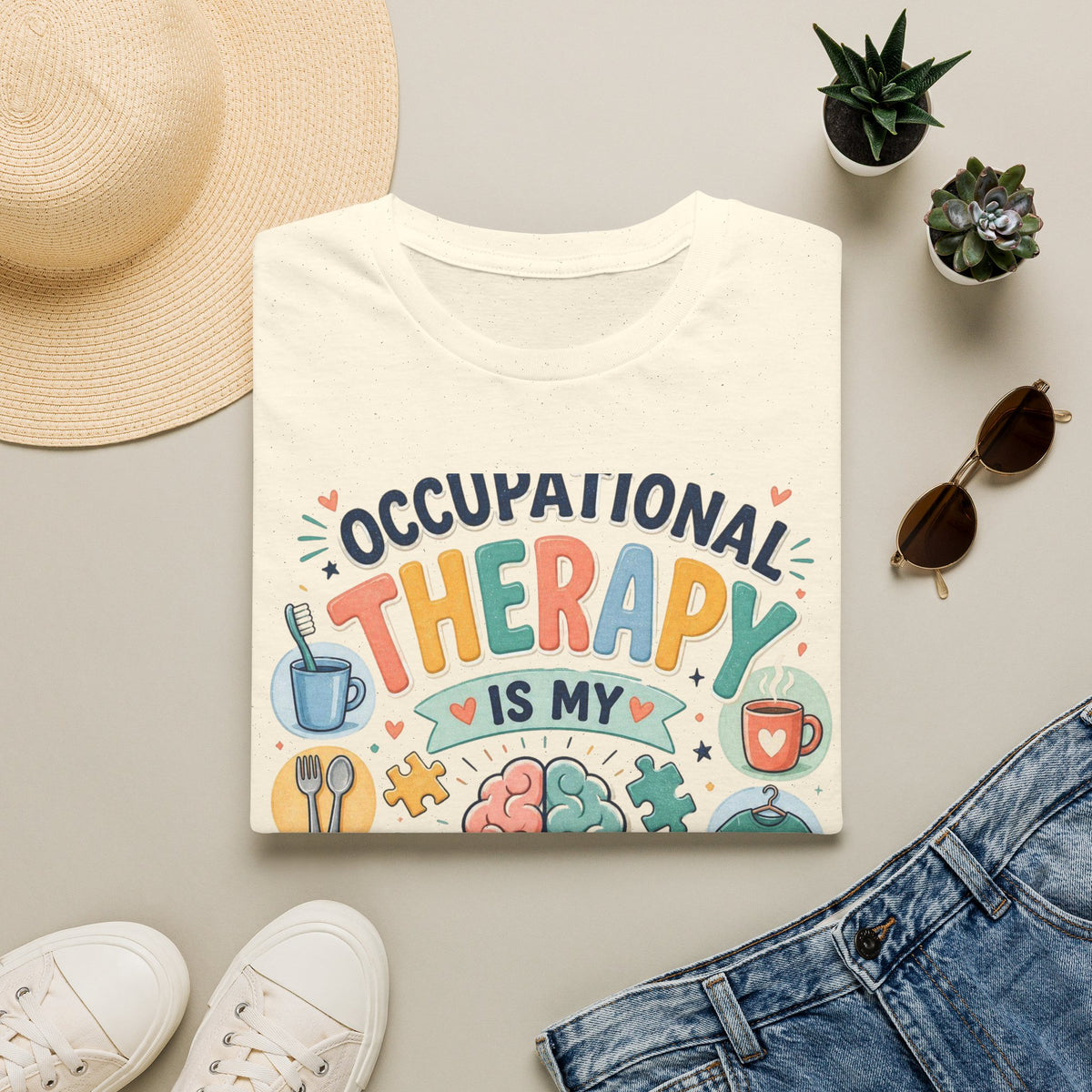 Playful T Shirt Design Celebrating Occupational Therapy Vibrantly Illustrated