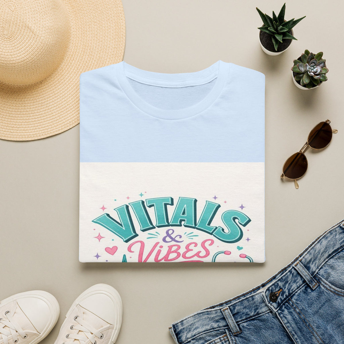 Trendy T-Shirt Design Featuring Vitals And Vibes Phrase- Graphic Tees