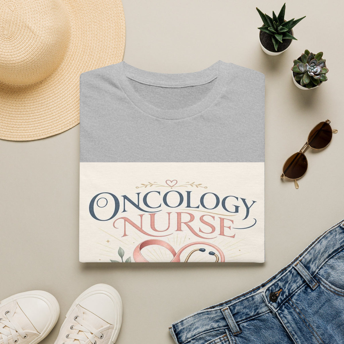 Elegant T-Shirt Design with Oncology Nurse Text and Symbolism- Graphic Tees