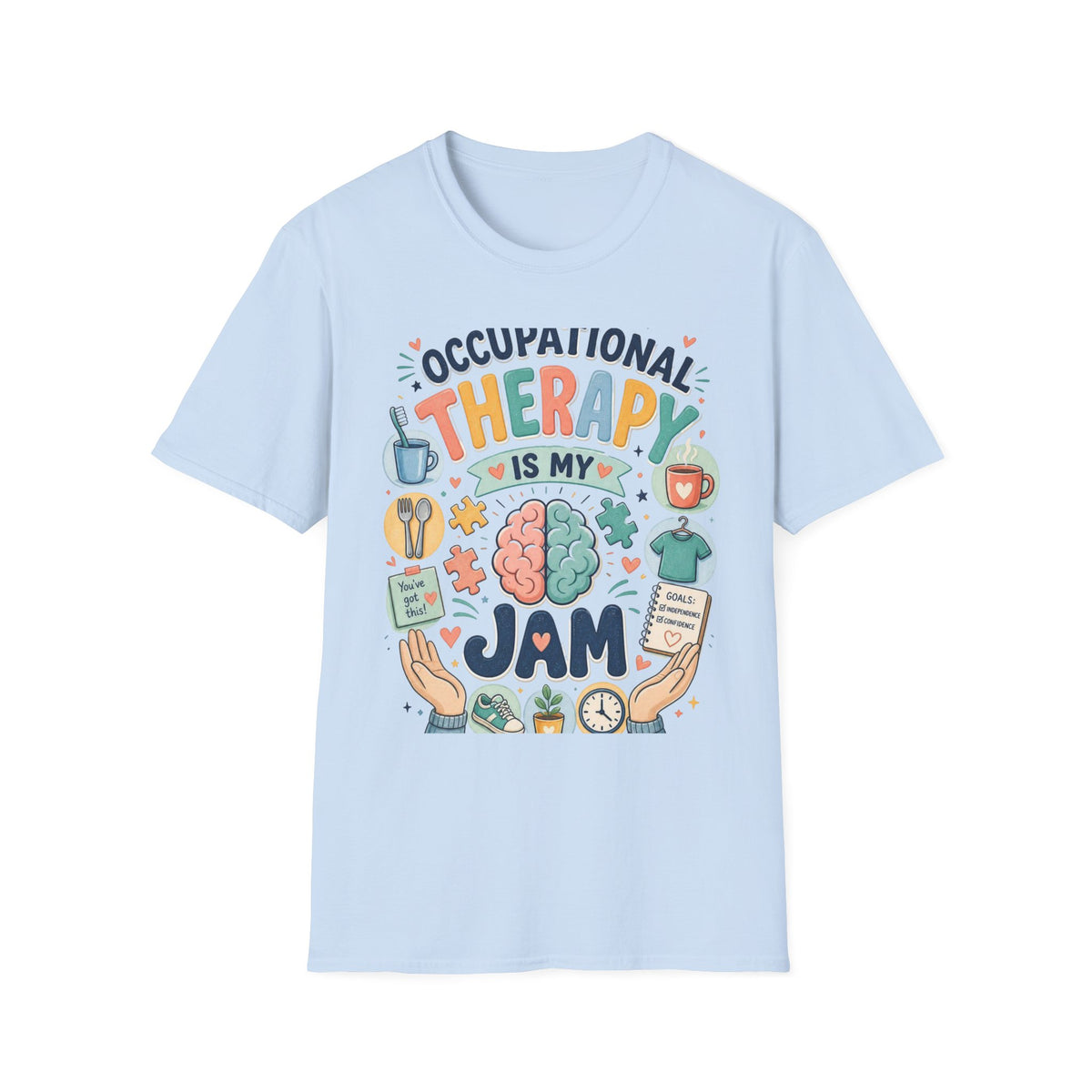 Playful T Shirt Design Celebrating Occupational Therapy Vibrantly Illustrated