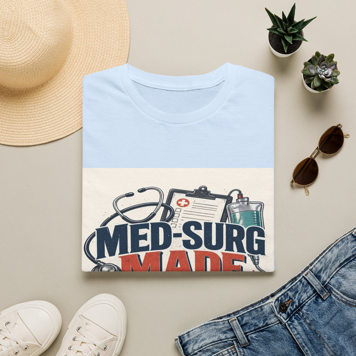 Bold Typography Design Celebrating Med-Surg Strength With Healthcare Icons- Graphic Tees