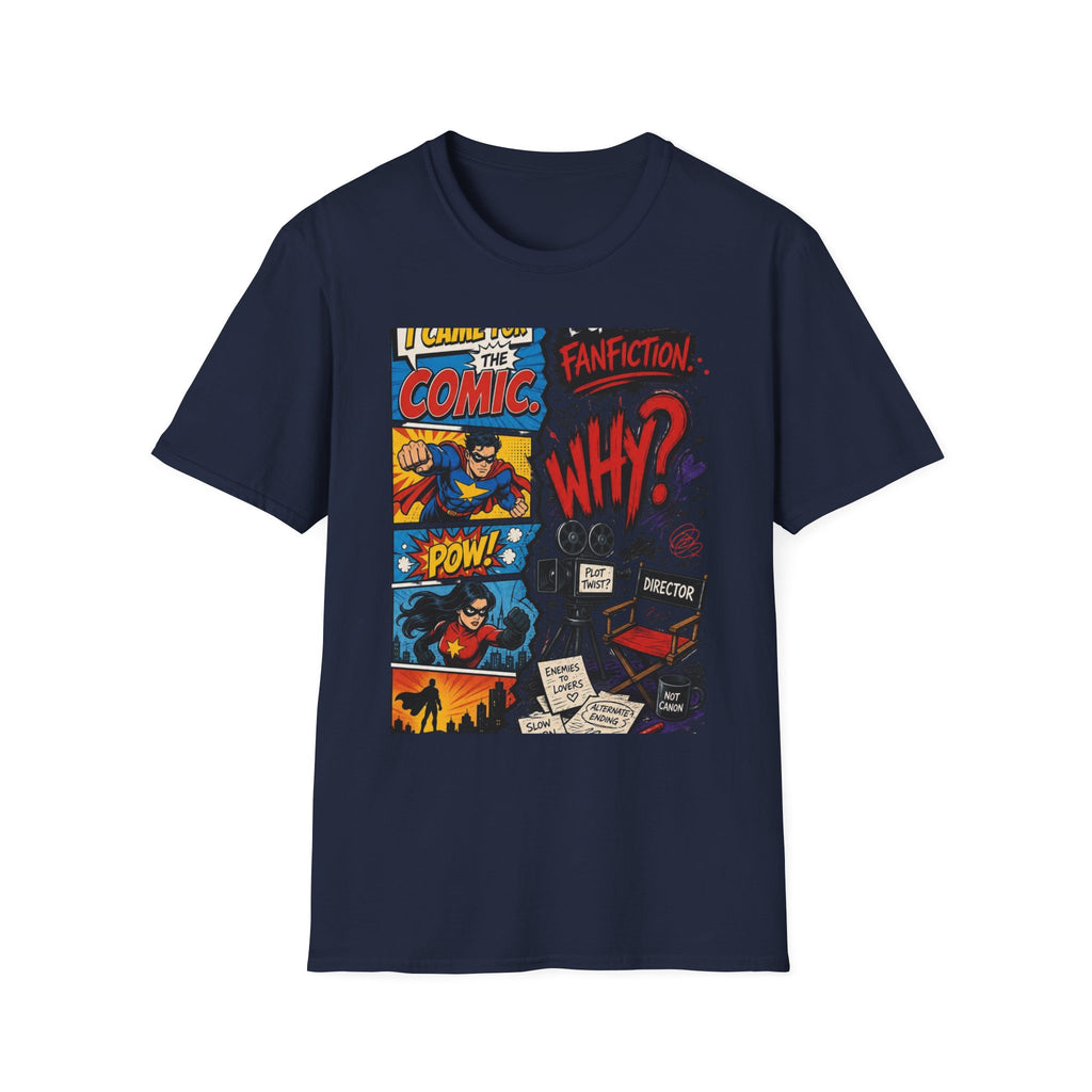 Split T Shirt Design Featuring Comic Panels And Fanfiction Elements