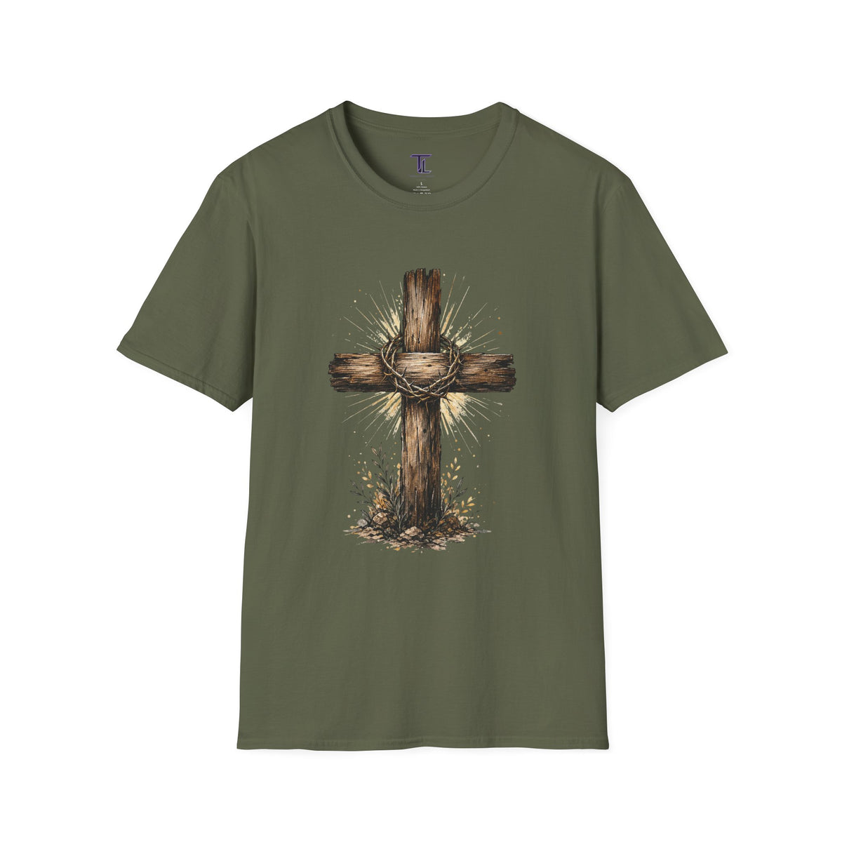 Christian Cross T-Shirt — Rustic Crown of Thorns Design