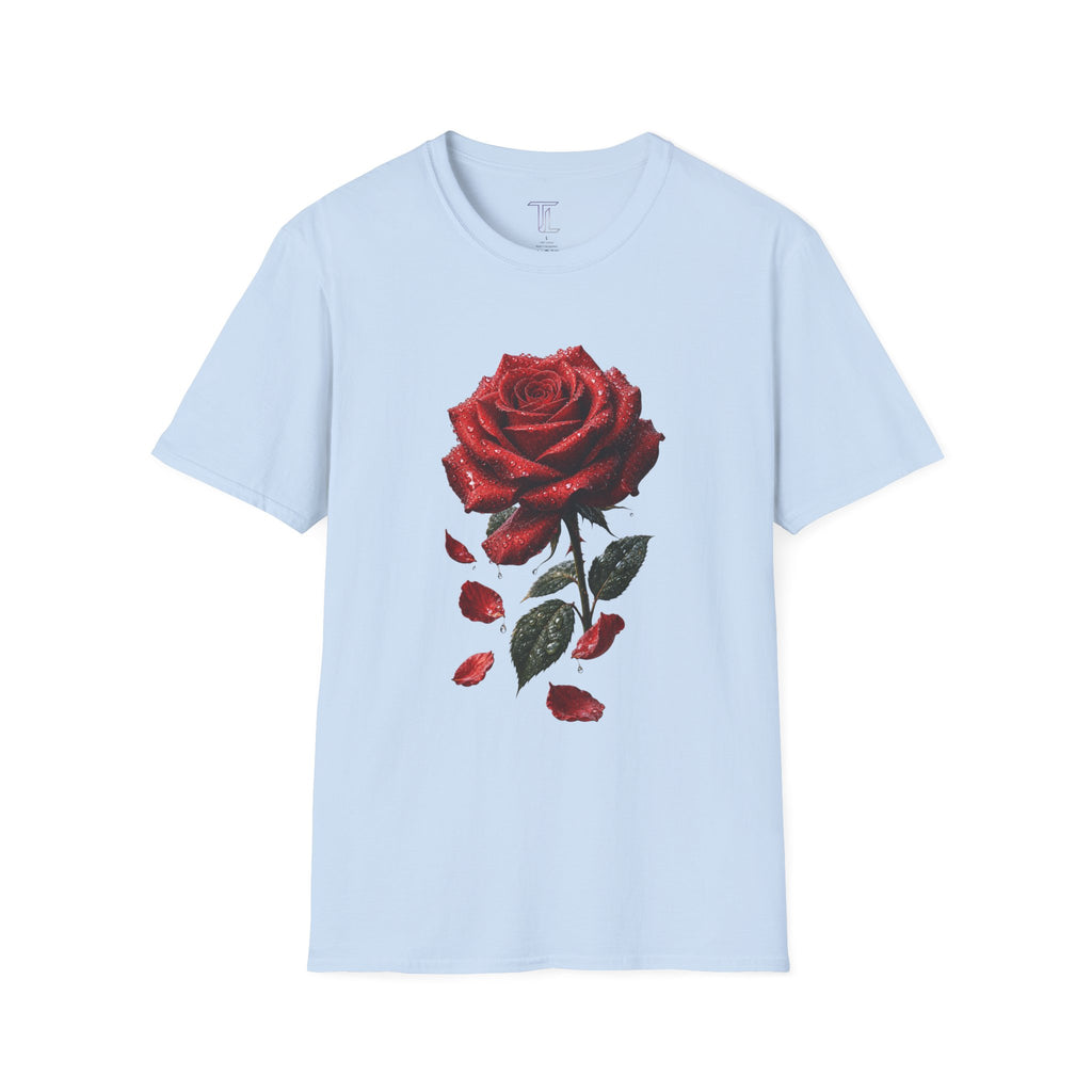 Red Rose Graphic T-Shirt — Falling Petals Floral Tee