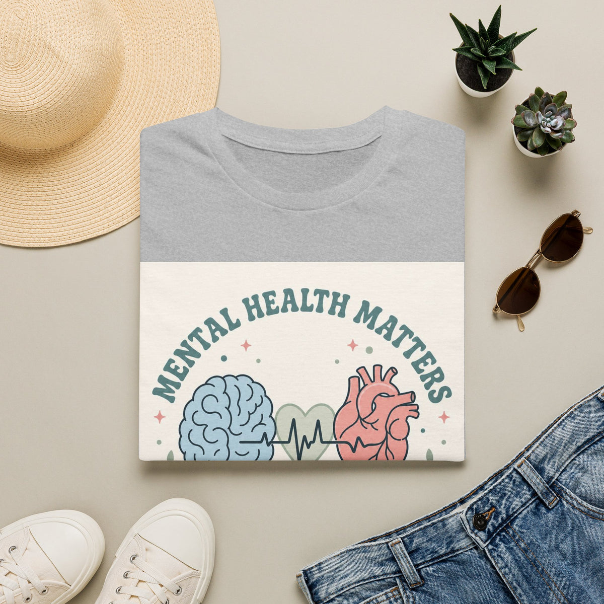 Stylized Brain And Heart Design For Mental Health Awareness