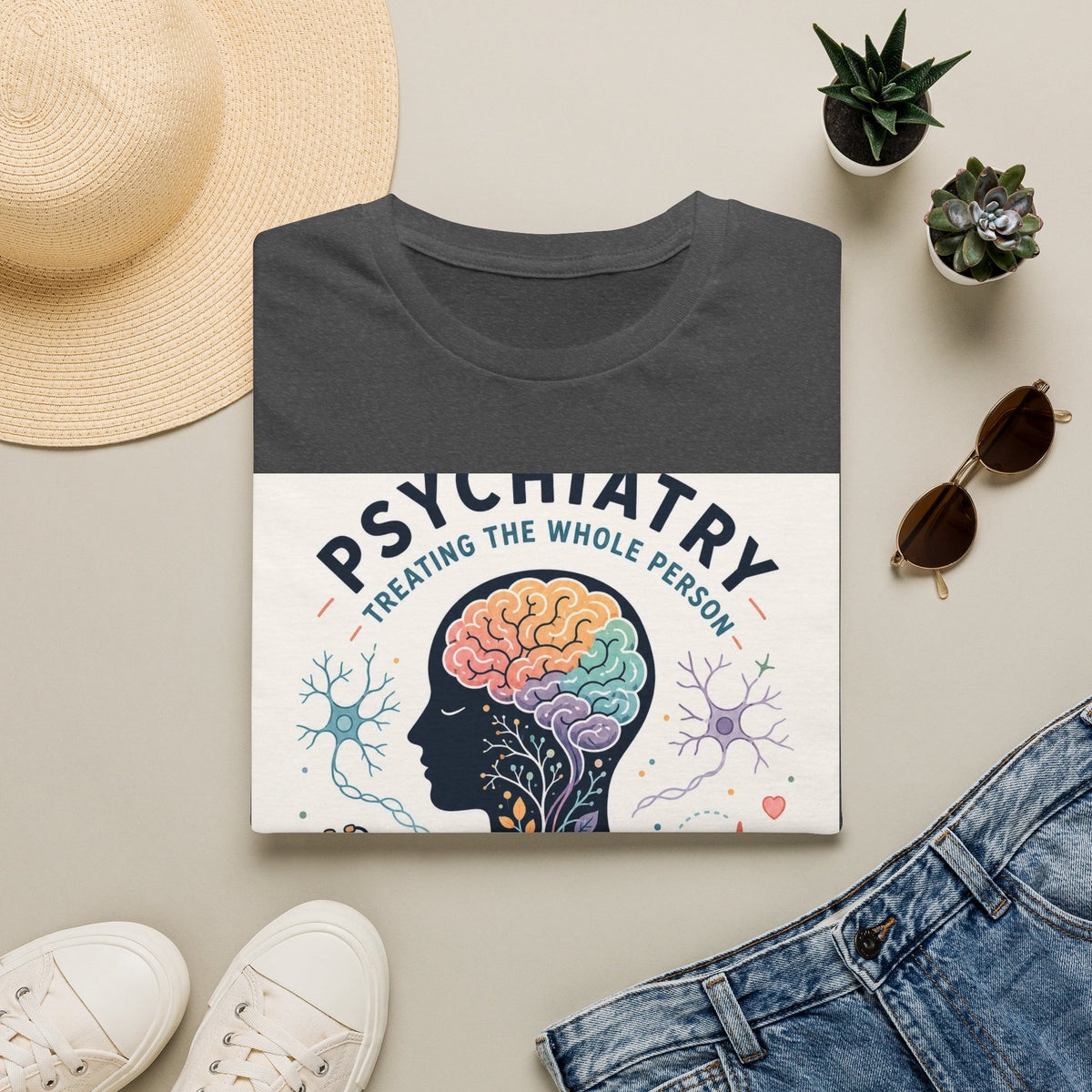 Colorful Brain And Heart In Human Silhouette With Text