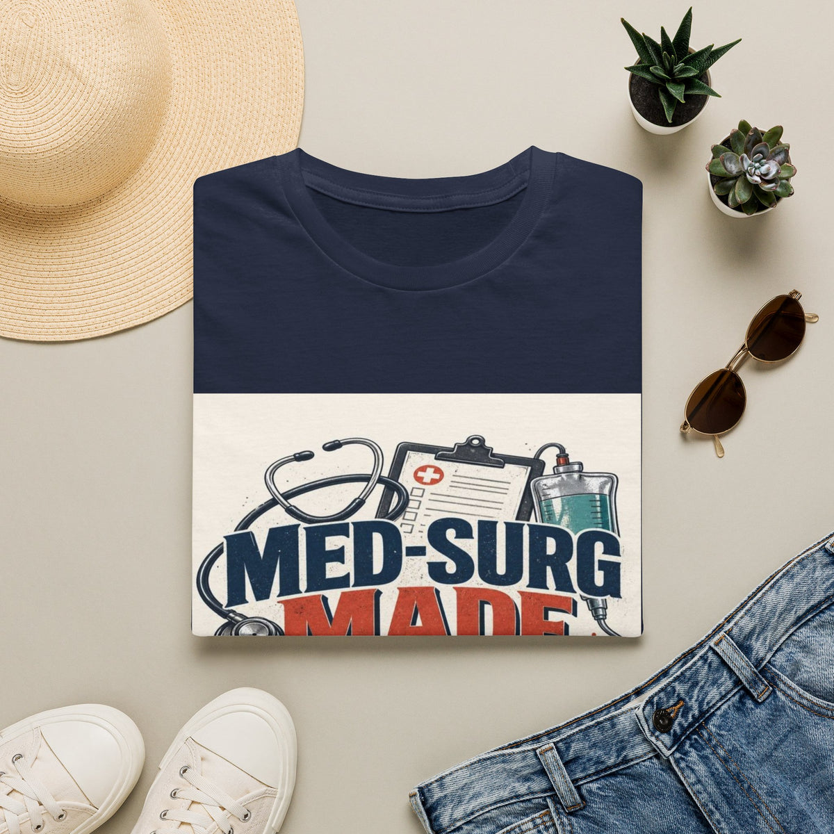 Bold Typography Design Celebrating Med-Surg Strength With Healthcare Icons- Graphic Tees