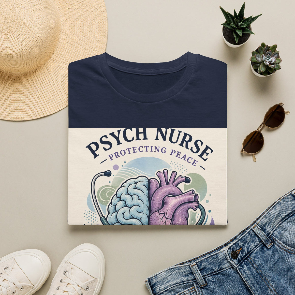 Stylized Brain And Heart Illustration With Stethoscope Art