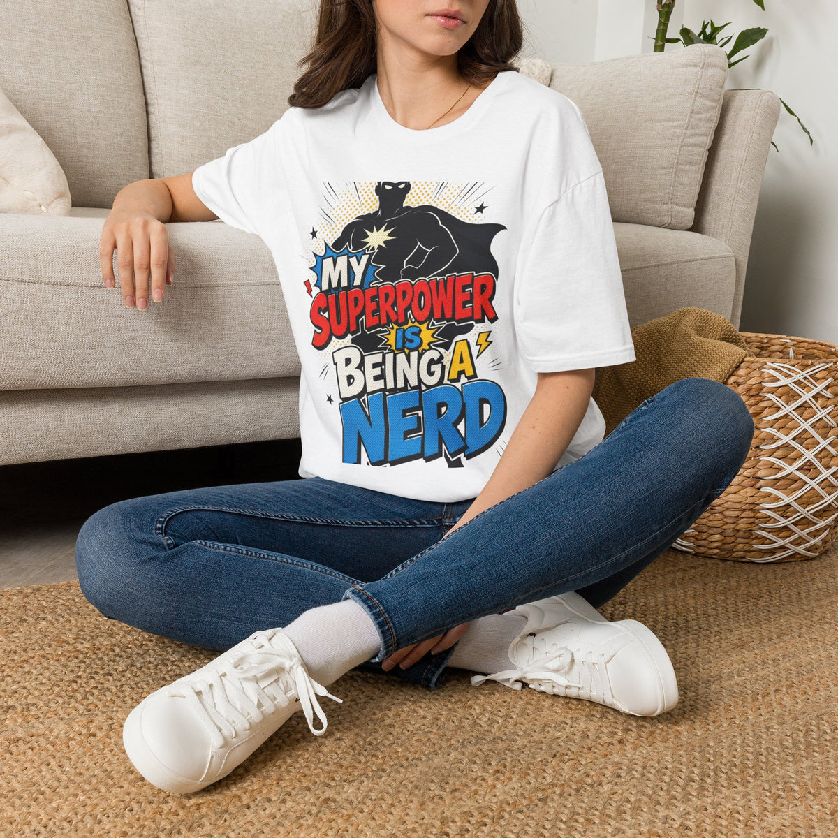 Comic Book Typography Celebrating Nerd Culture With Superhero Silhouette