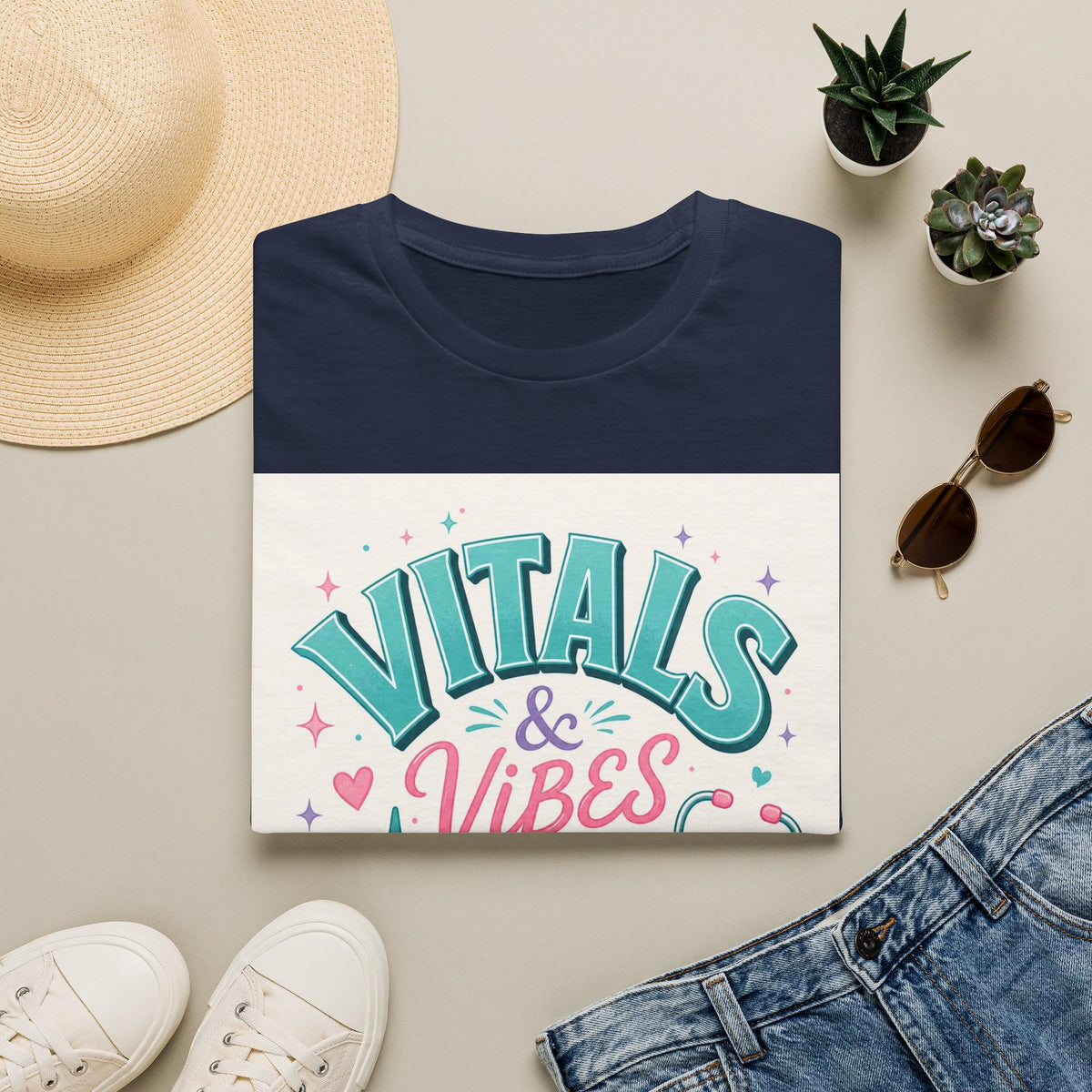 Trendy T Shirt Design Featuring Vitals And Vibes Phrase