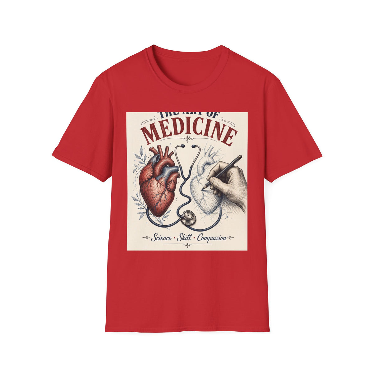 T Shirt Design Featuring Anatomical Heart And Sketching Hand
