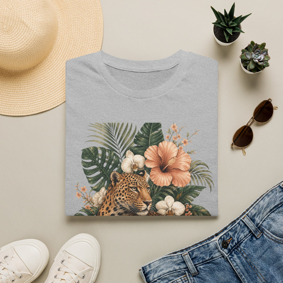 Leopard & Tropical Hibiscus T-Shirt