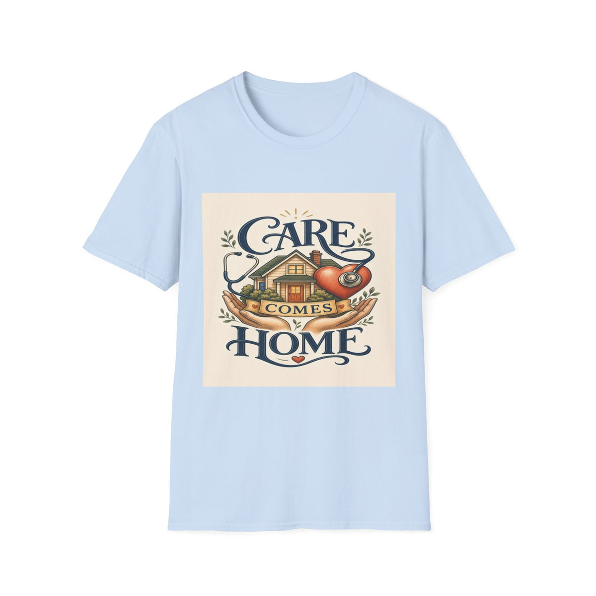T-shirt Design Featuring Care Comes Home With Warm Illustrations- Graphic Tees