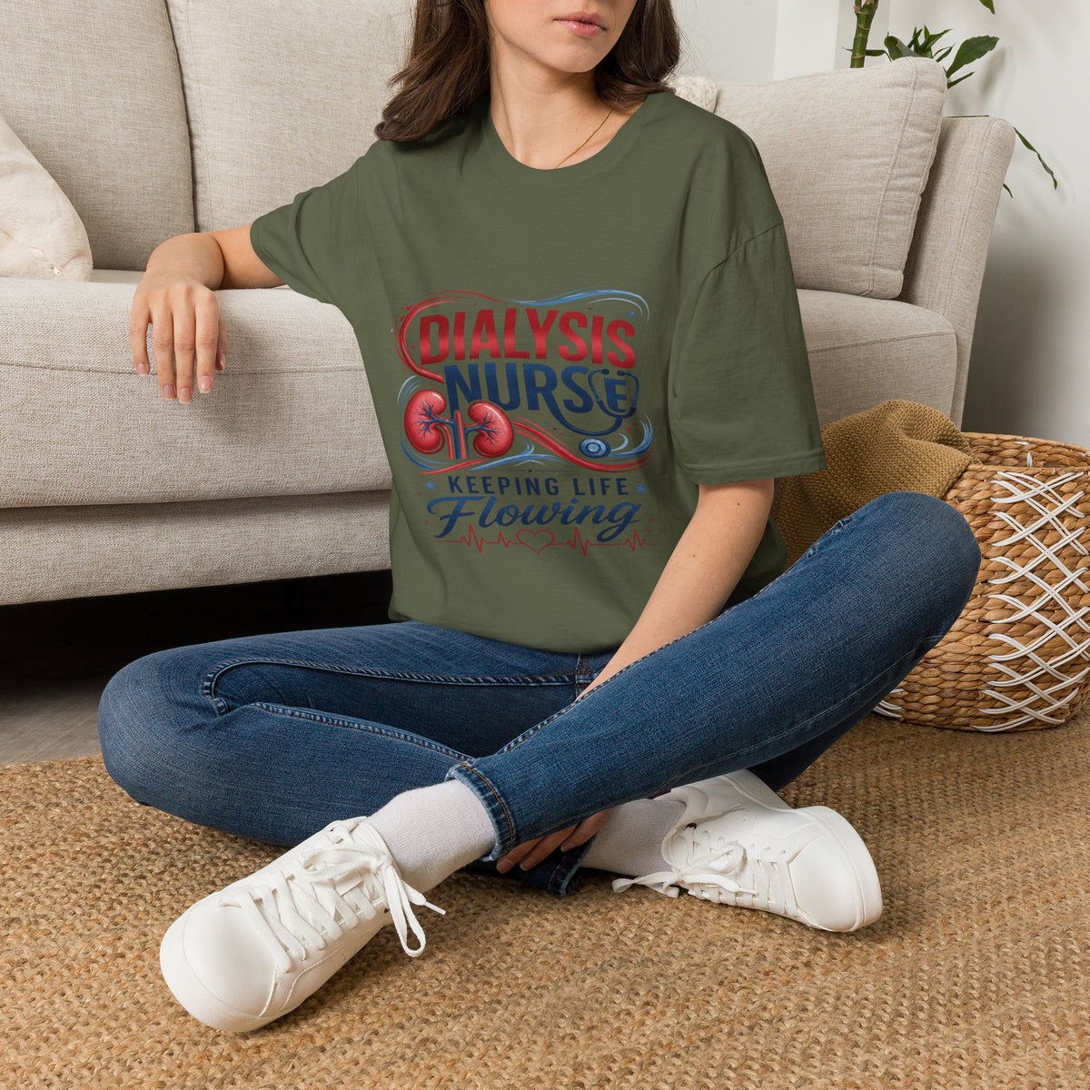 Creative T-Shirt Design Celebrating Dialysis Nurses With Flowing Elements- Graphic Tees
