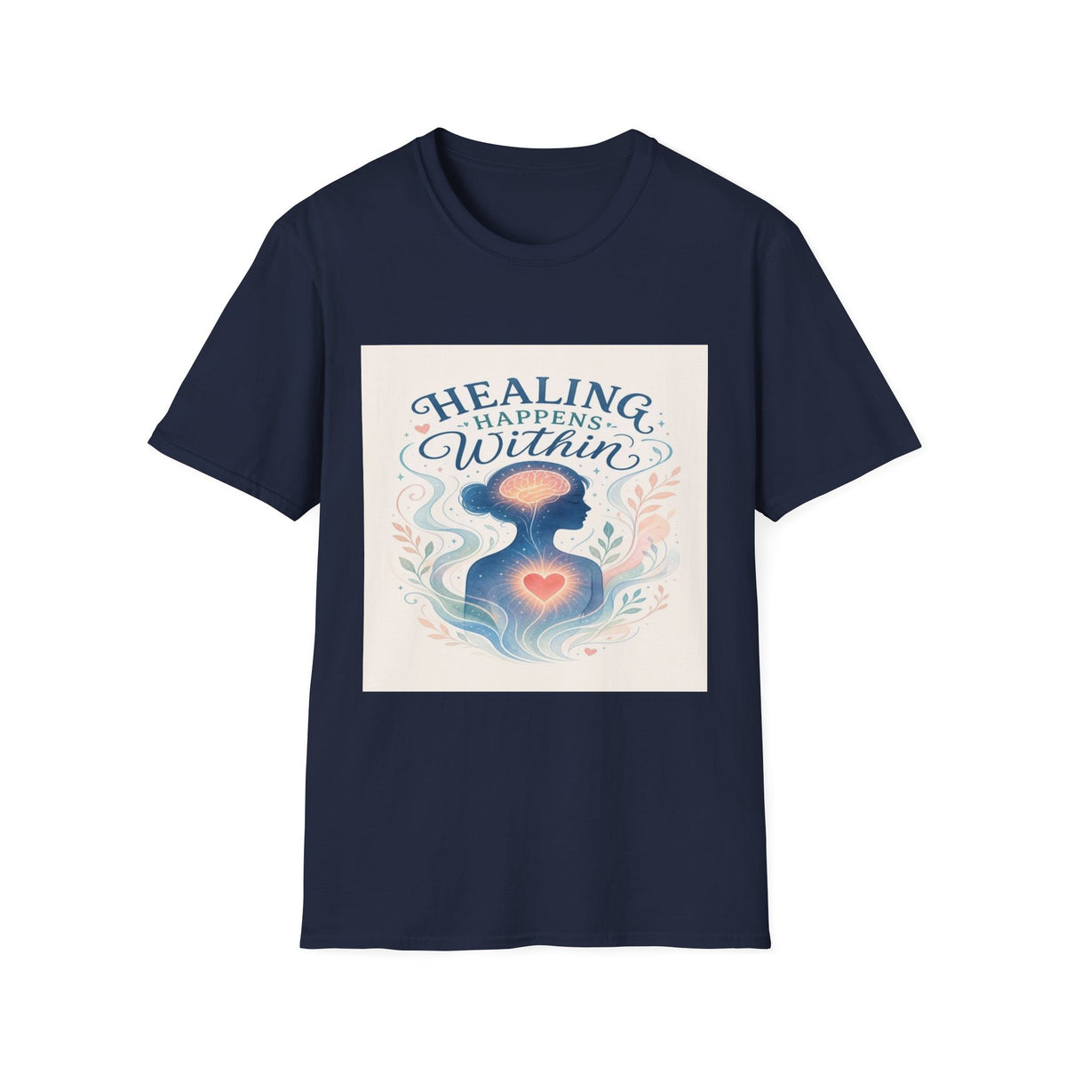 Human Silhouette With Glowing Brain And Heart Design- Graphic Tees