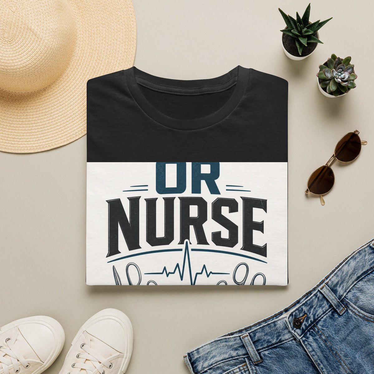 Bold T Shirt Design Featuring Nurse Motto With Instruments
