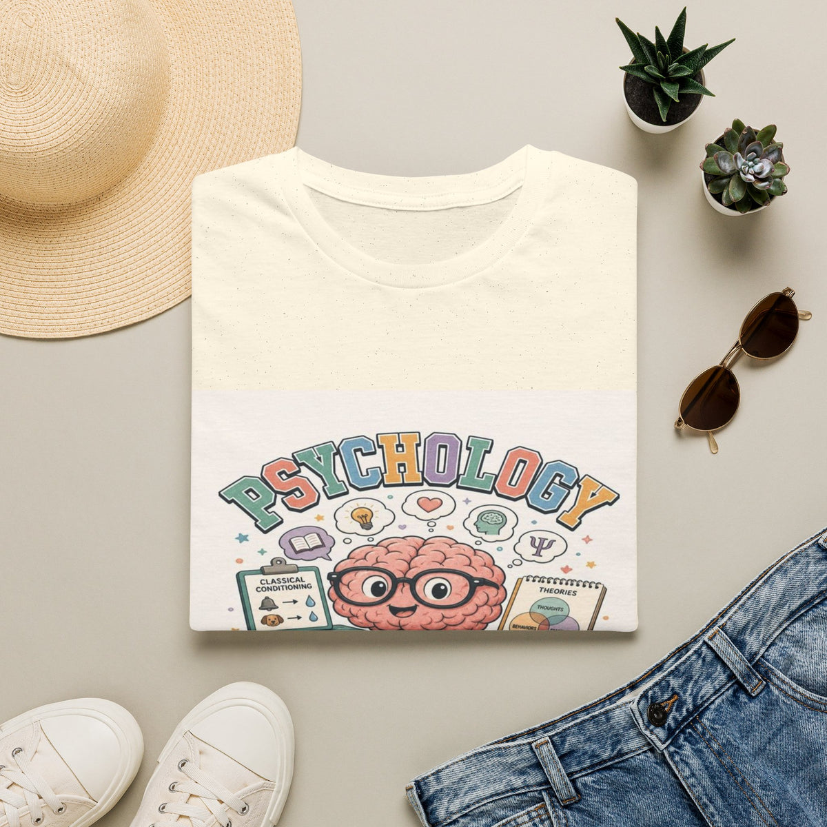 Playful Psychology Nerd T-Shirt Design Featuring Brain And Books- Graphic Tees