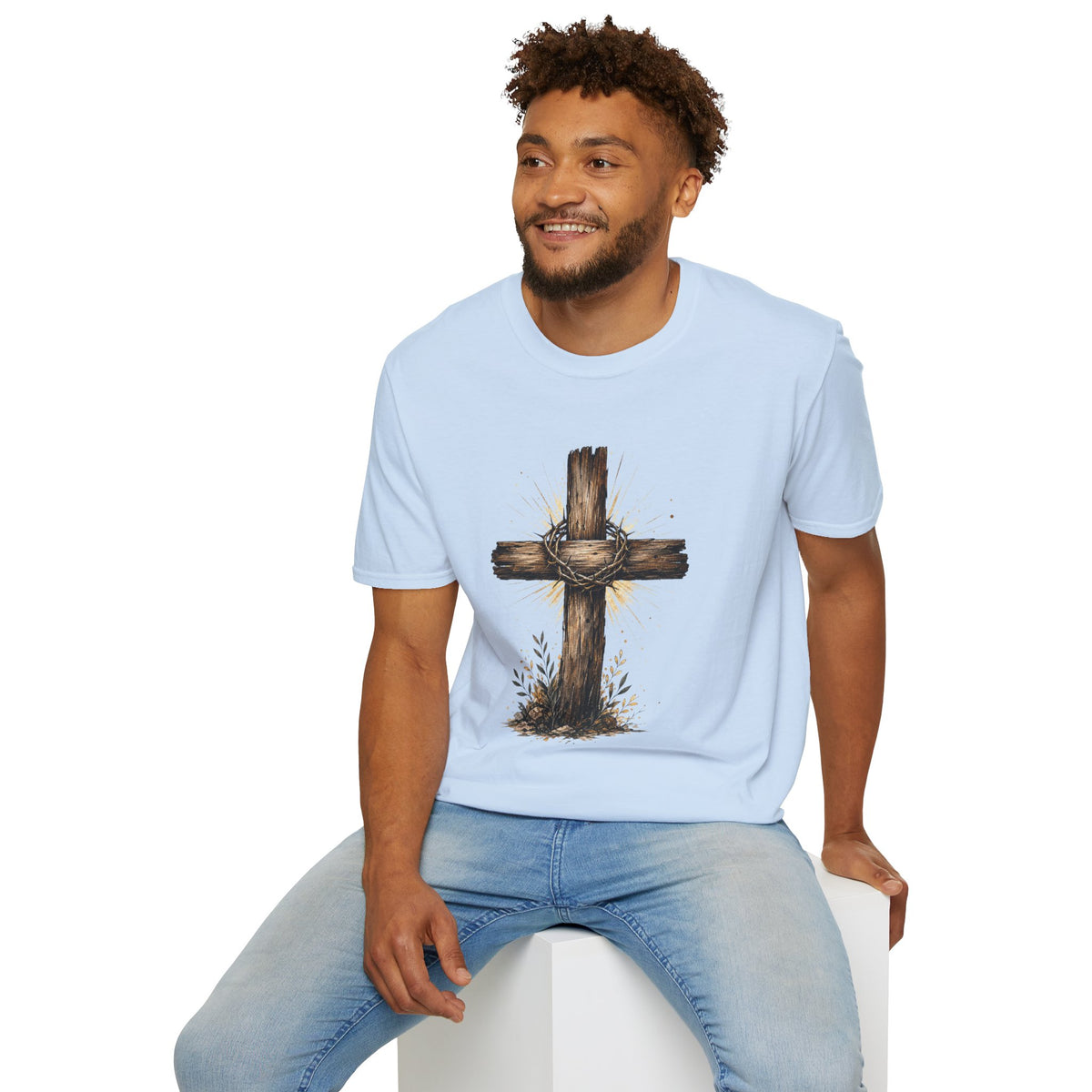 Christian Cross T-Shirt — Rustic Crown of Thorns Design