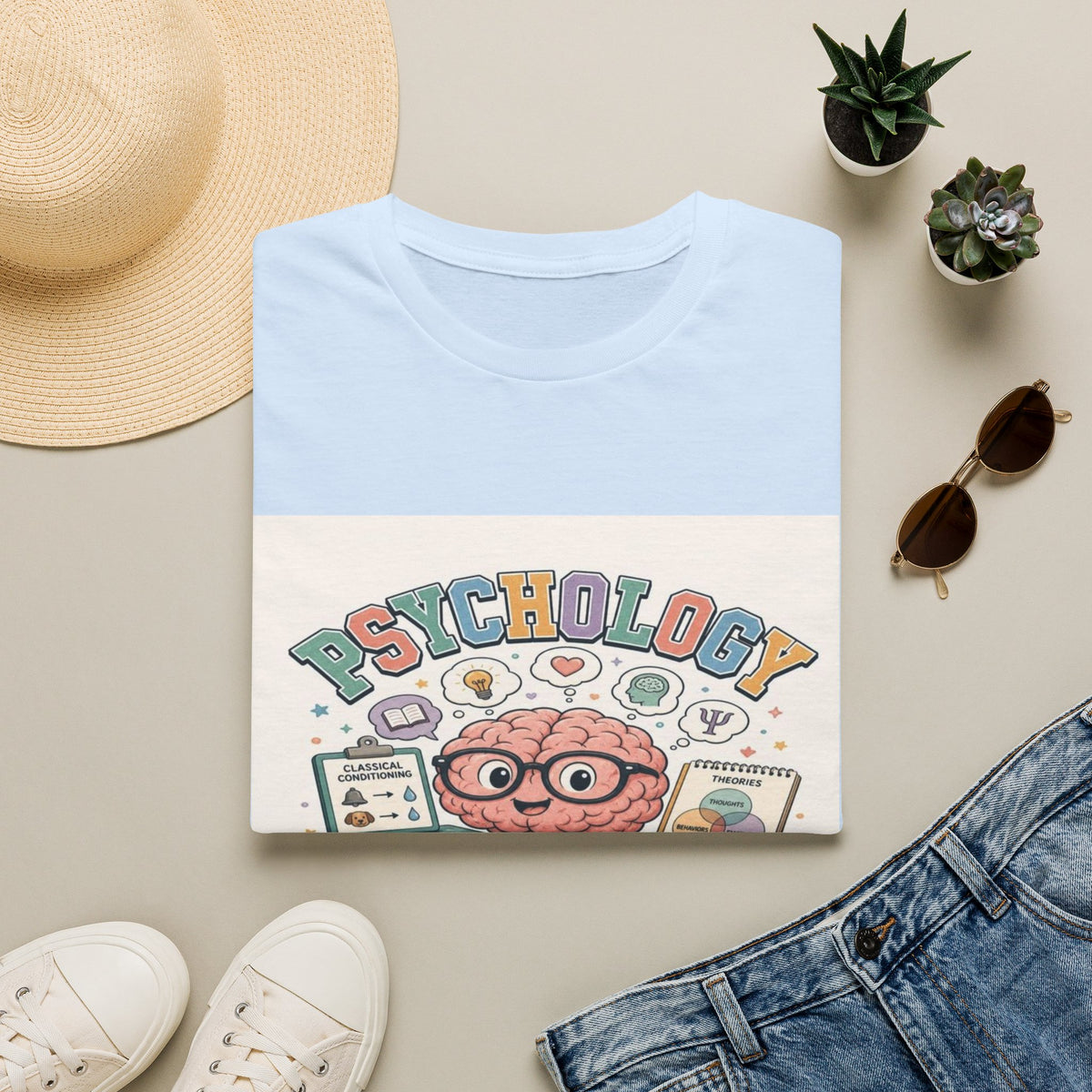 Playful Psychology Nerd T-Shirt Design Featuring Brain And Books- Graphic Tees