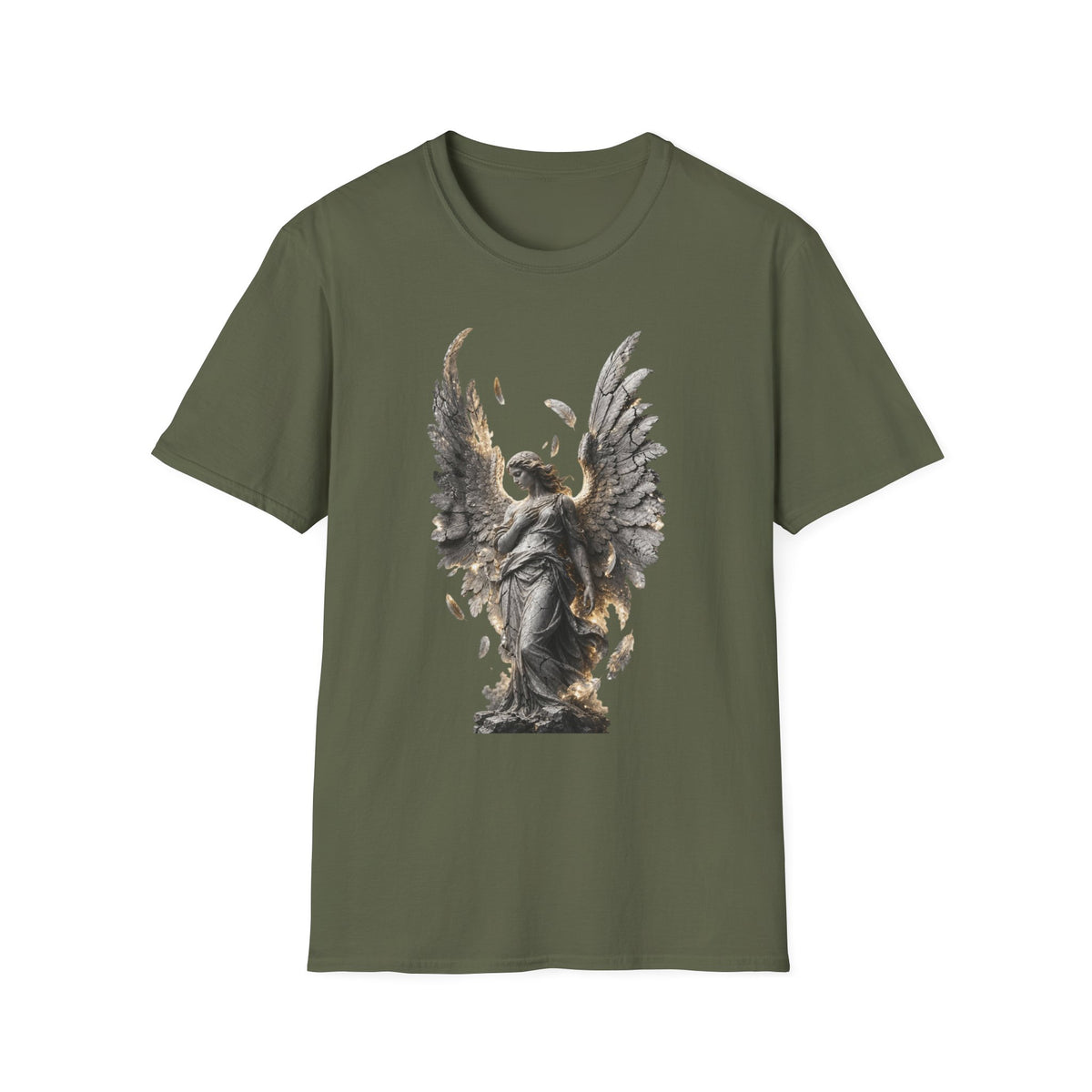 Angel Wings Graphic T-Shirt — Fallen Feather Statue Design