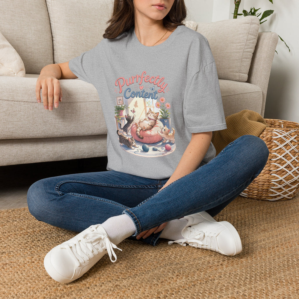 Purrfectly Content T-Shirt — Cute Cat Graphic Tee for Cat Lovers
