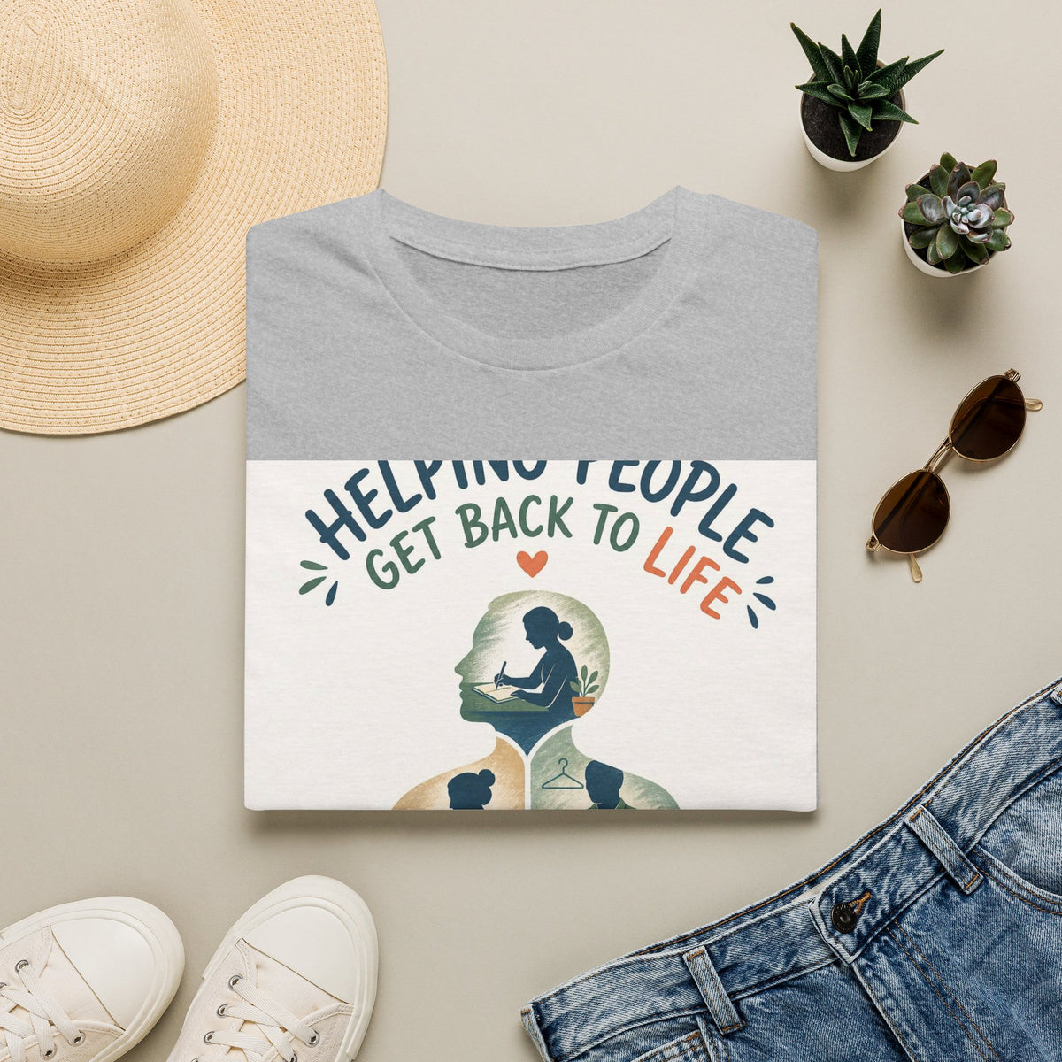 T Shirt Design Featuring Daily Activities Silhouette With OT Symbol