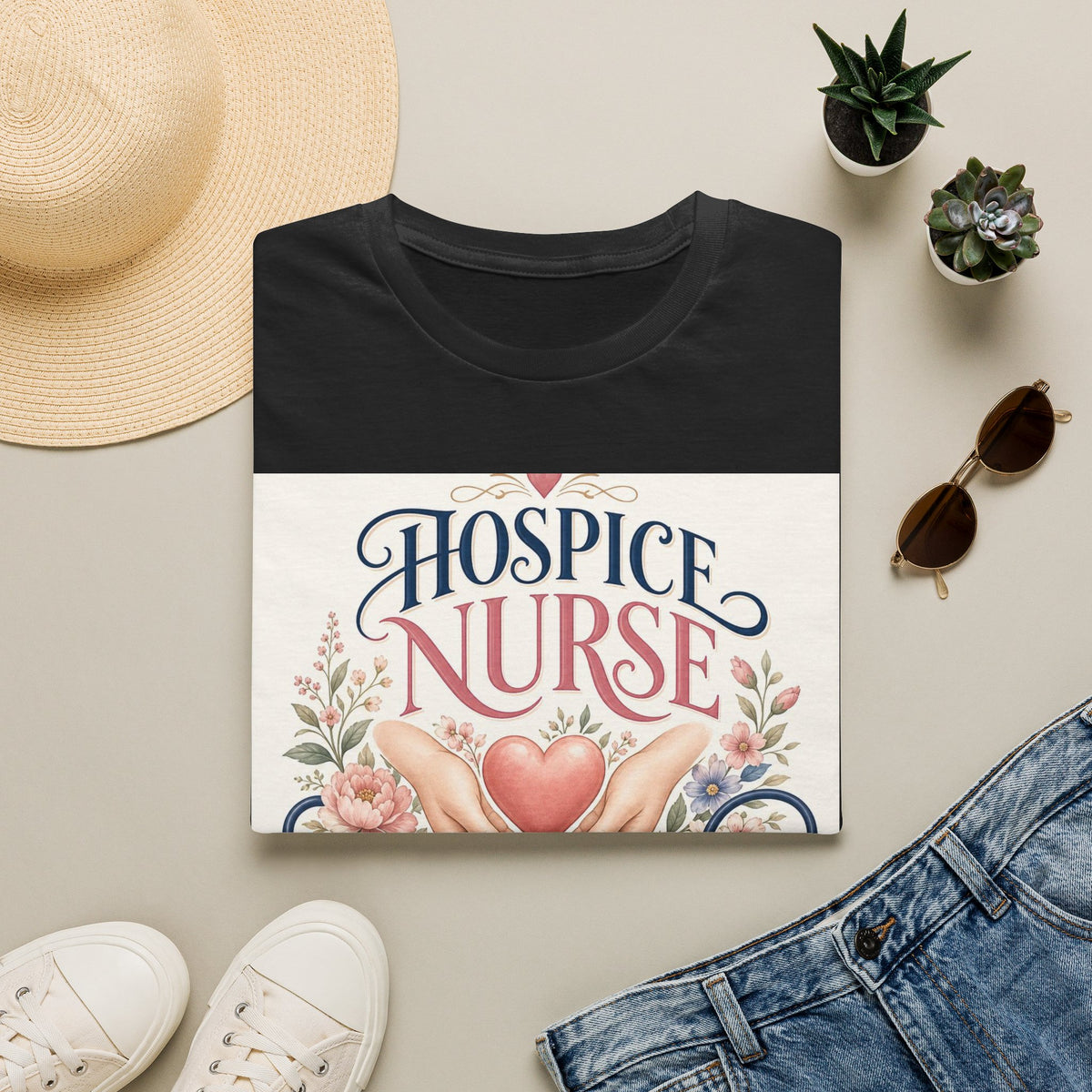 Elegant T Shirt Design Celebrating Hospice Nurses With Compassionate Imagery