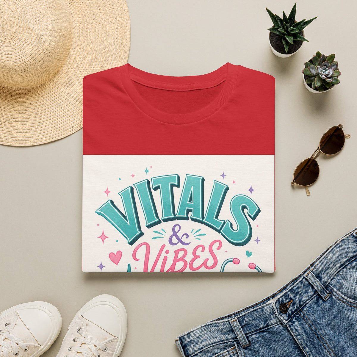 Trendy T Shirt Design Featuring Vitals And Vibes Phrase