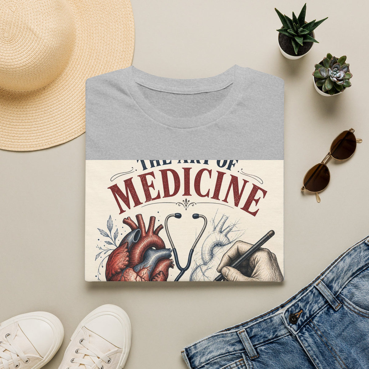 T Shirt Design Featuring Anatomical Heart And Sketching Hand