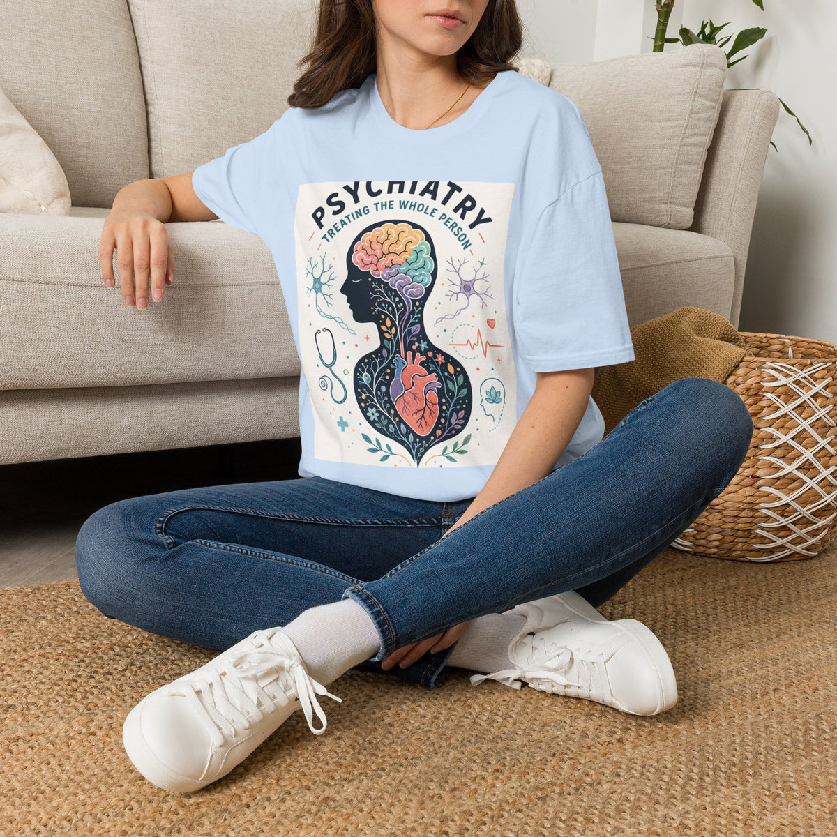 Colorful Brain And Heart In Human Silhouette With Text