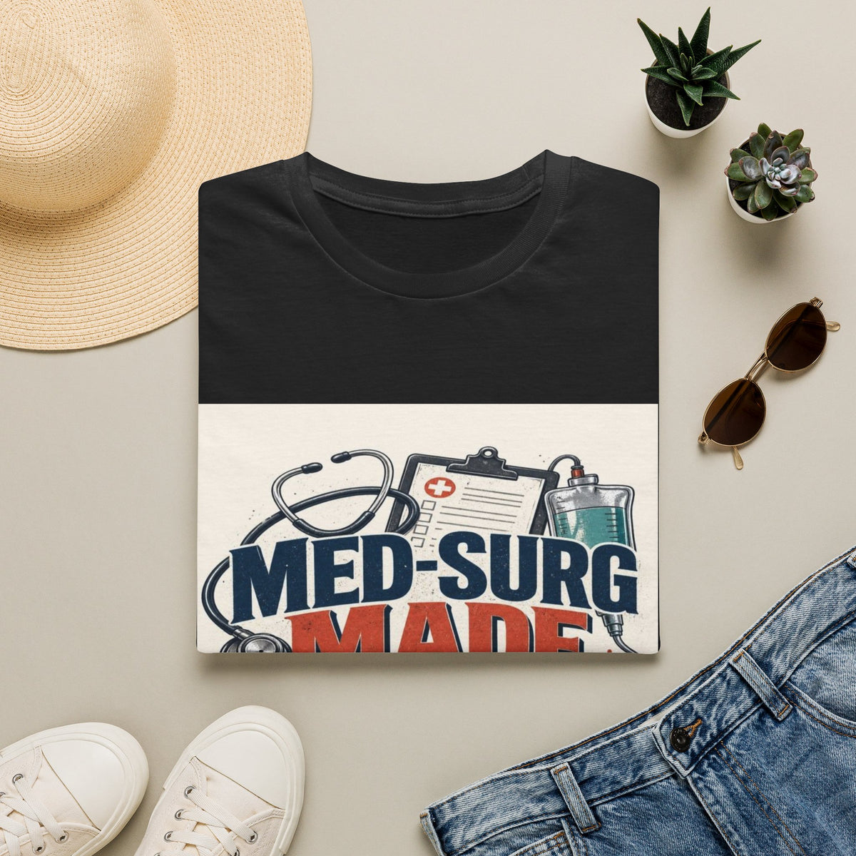 Bold Typography Design Celebrating Med-Surg Strength With Healthcare Icons- Graphic Tees