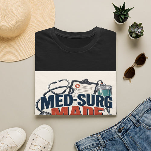 Bold Typography Design Celebrating Med-Surg Strength With Healthcare Icons- Graphic Tees